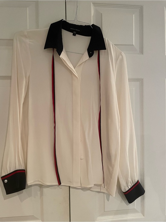 Judith & Charles Tops - Judith & Charles Cream Blouse with Black Collar